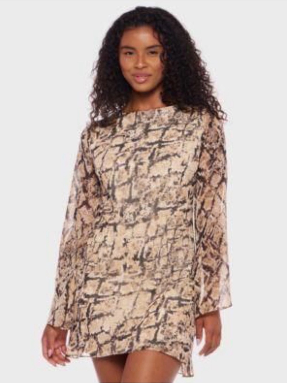 B Darlin Snake-Print Long Sleeve Dress in Tan and Black